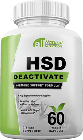 Bottle of HSD Deactivate dietary supplement by aIT Natural Nutrition, labeled as a hormone support formula with 60 veggie capsules.